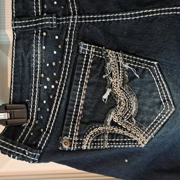 Cato Blue Jean Shorts with Cuffed Hems and Distressed Details - Picture 3 of 4